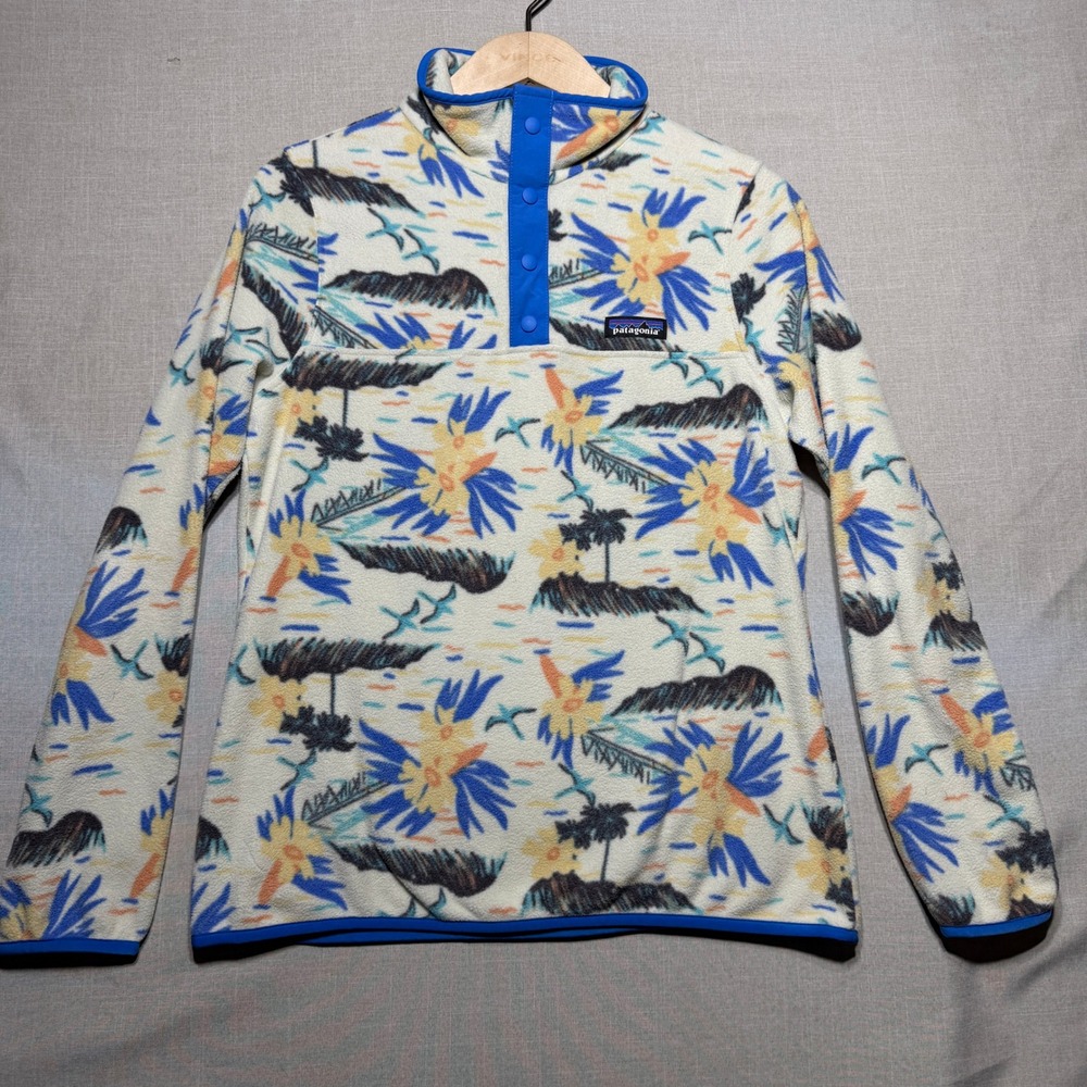 Patagonia Women Small White Tropical LS Synchilla Micro D Snap-T 26020